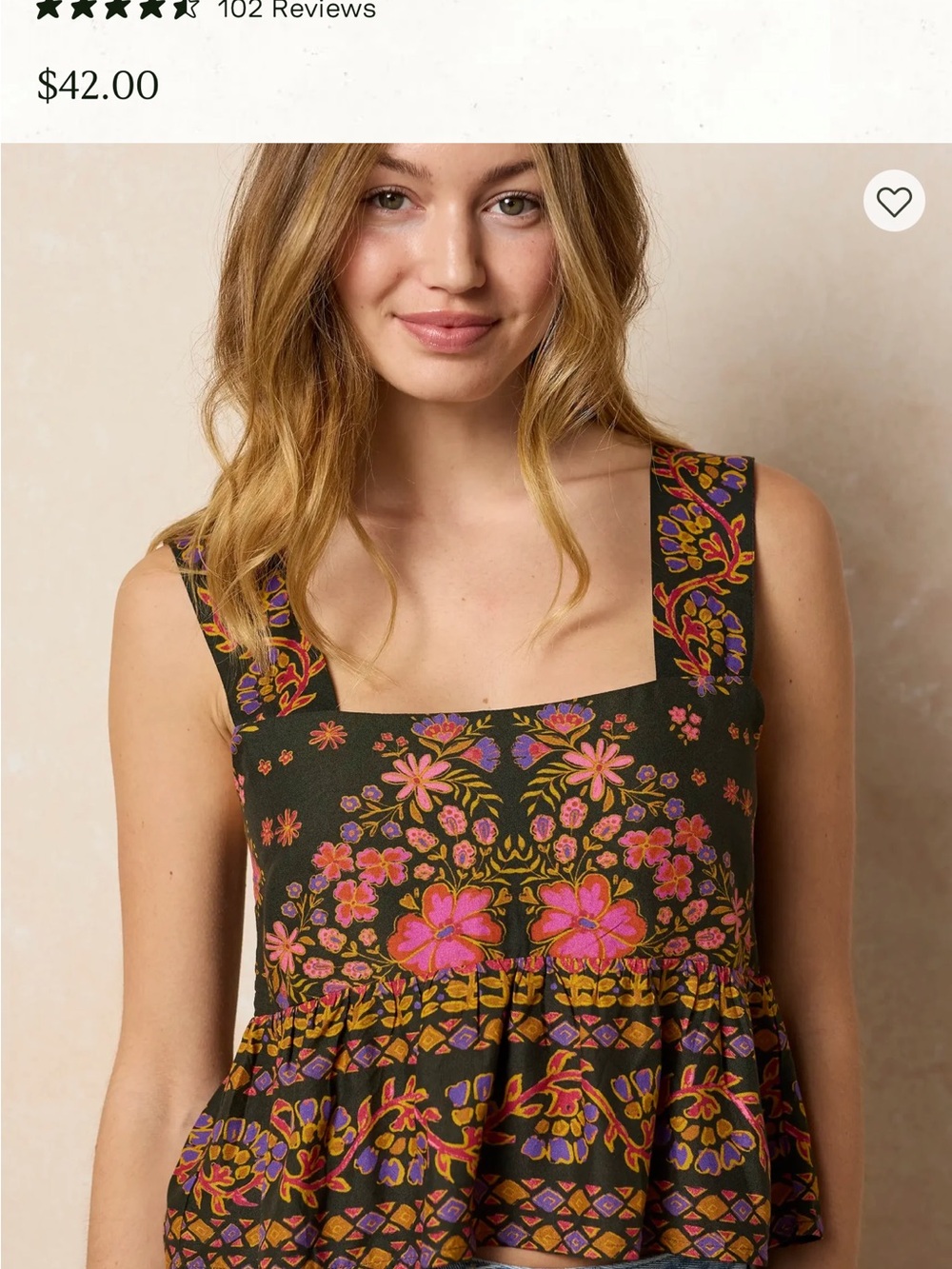 Natural Life Tricia Tank Top -Deep Gray-Blue with Pink & Gold Floral Print